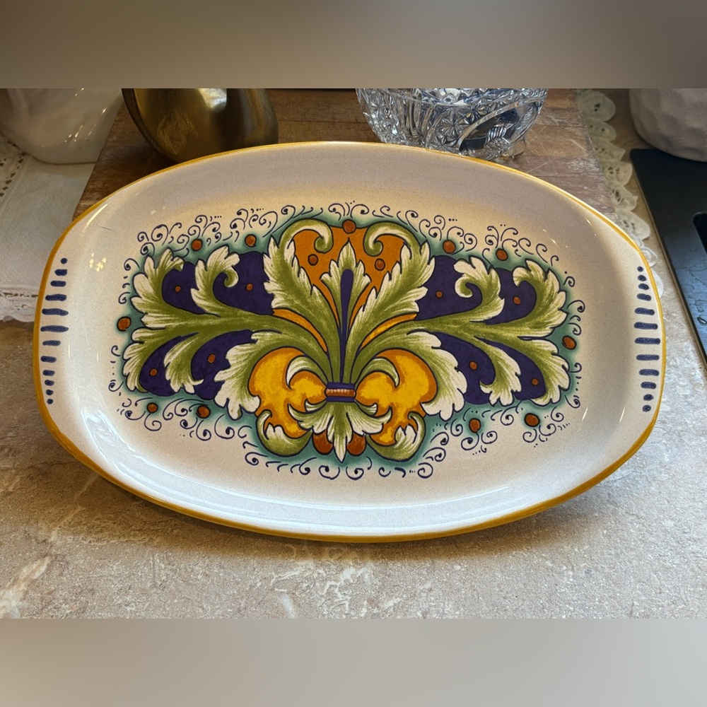 Vintage Nova Deruta Italy Hand Painted Oval Serving Bowl Platter 14”